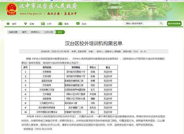 漢臺區(qū)10家校外非法辦學(xué)培訓(xùn)機(jī)構(gòu)被曝光！